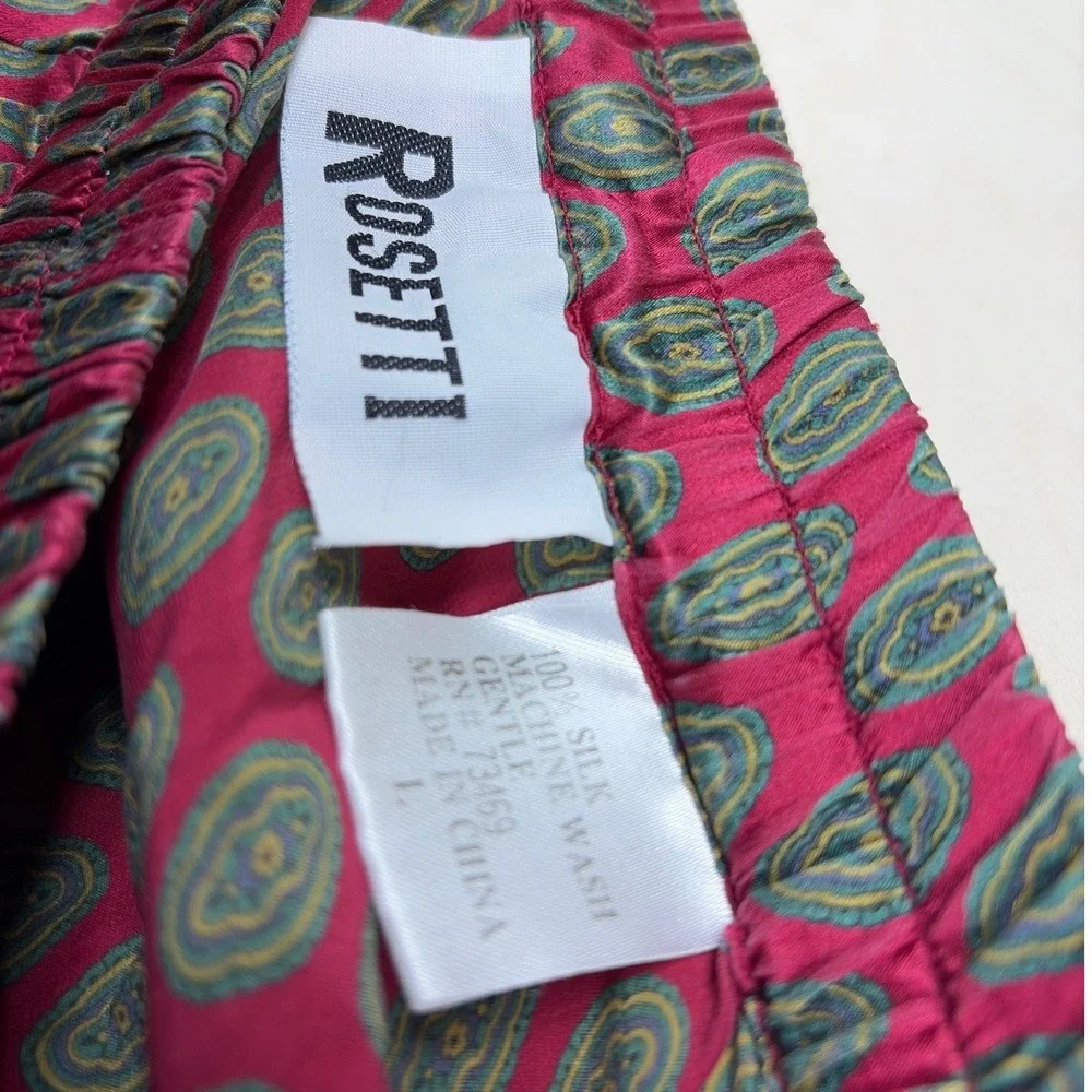 Rosetti Mens 100% Silk Boxer Shorts Medallion Print Burgundy Green Large